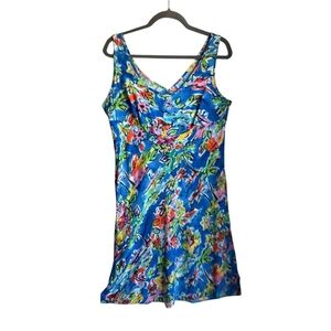 VTG Jams World Hula Moon Med Colorful Abstract Floral Sleeveless V-Neck Dress